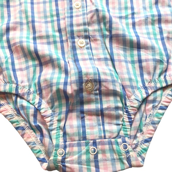 Little Me Boys One Piece with Bow Tie 6 months Pastel White Blue Green Snaps - Picture 3 of 7